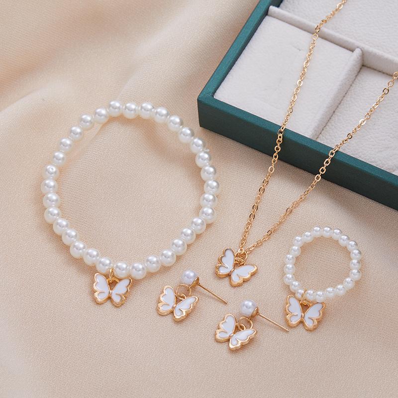 Butterfly Zircon Set Imitation Zircon Romantic Bracelet Ring Necklace Earring Set Women Wedding Dinner Dress Accessories