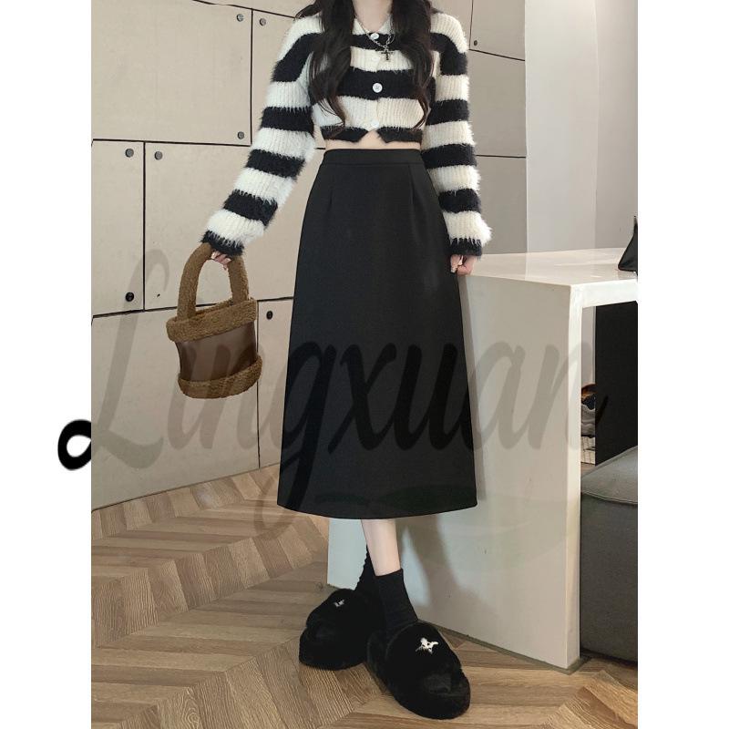 

Korean Style Plus Size High-Waisted Woolen Winter Slimming Midi Skirt for Women 3XL