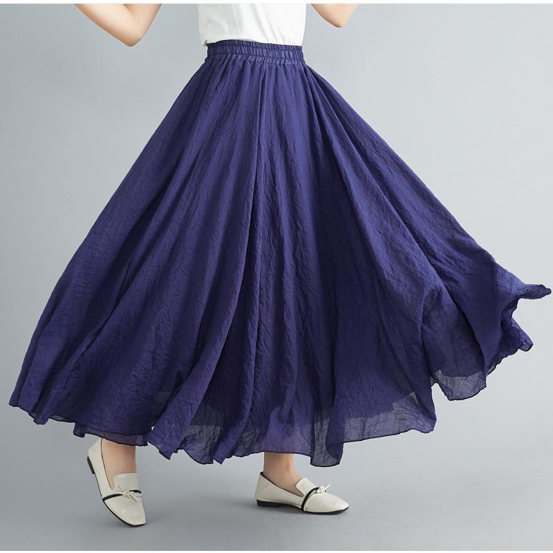 Robe/jupe Longue Coton Lin Femme Taille élastique Ligne A Couleur Unie