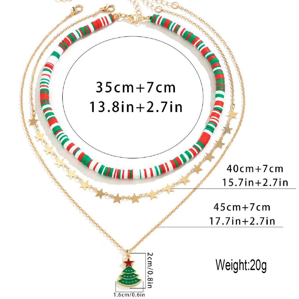 Women's Christmas Tree Cartoon Choker Necklace - Multi-layered Beaded with Drip Oil and Polymer Clay