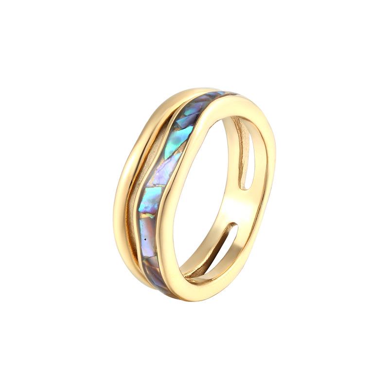 European-American Double-layer Wavy 14K Gold Mother-of-Pearl and Abalone Shell Ring for Women