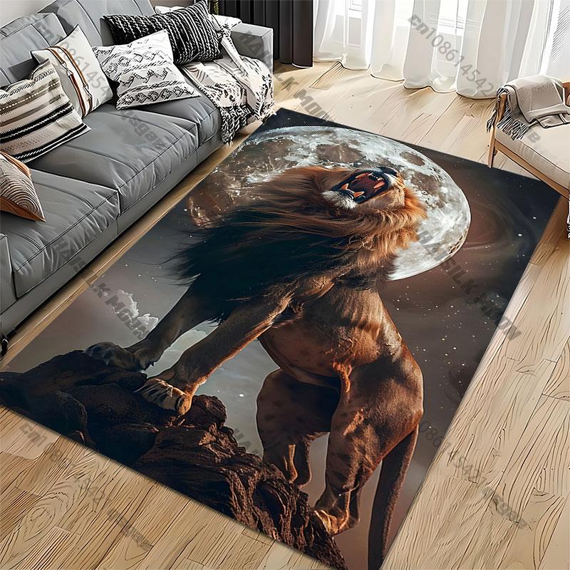 Majestic Lion Under Full Moon Carpet Yoga Living Room Room Decor Children's Crawling Mat Doormat Area Rug Games Mat