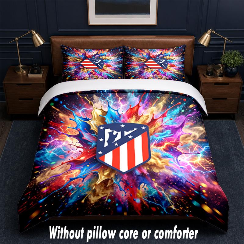 Set Biancheria da Letto Design Atletico Madrid 1 Copripiumino + 2 Federe Morbido Traspirante Biancheria da Letto per la Casa
