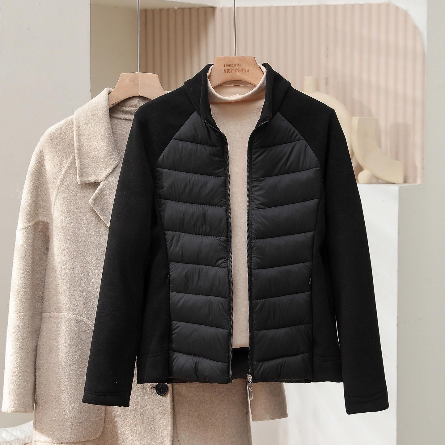 

Patchwork Cotton Jacket: Warm, Slim, Lightweight, Windproof, Stand-Up Collar for Autumn/Winter. XL for 100-115 kg чорний