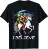 I Believe Funny Bigfoot Alien Riding Unicorn UFO Believer T-Shirt