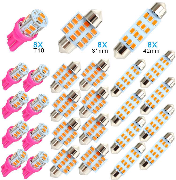 LED Car Light Set: 24PCS T10 Parking, Double-Ended Reading, License Plate, Interior Door Lights.