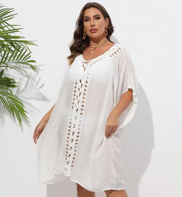 Damen-Cover-Ups-Kleid, Übergröße, handgehäkelt, Blumen-Patchwork, lockerer Strand-Bikini-Außenbezug