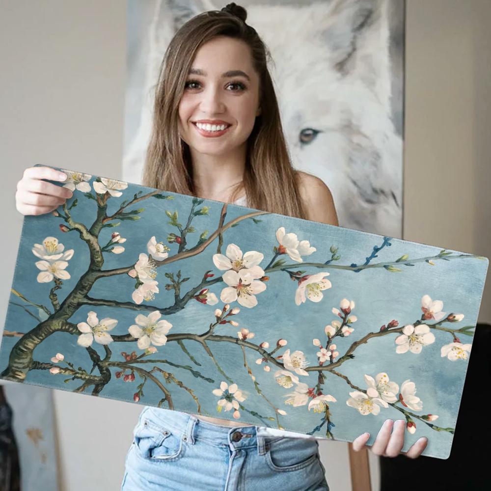 HYBXAXC Office Desktop XXL Keyboard Pad Natural Rubber Non-Slip Mouse Pad Chinese Style Flower And Bird Painting Gamer Mousepad