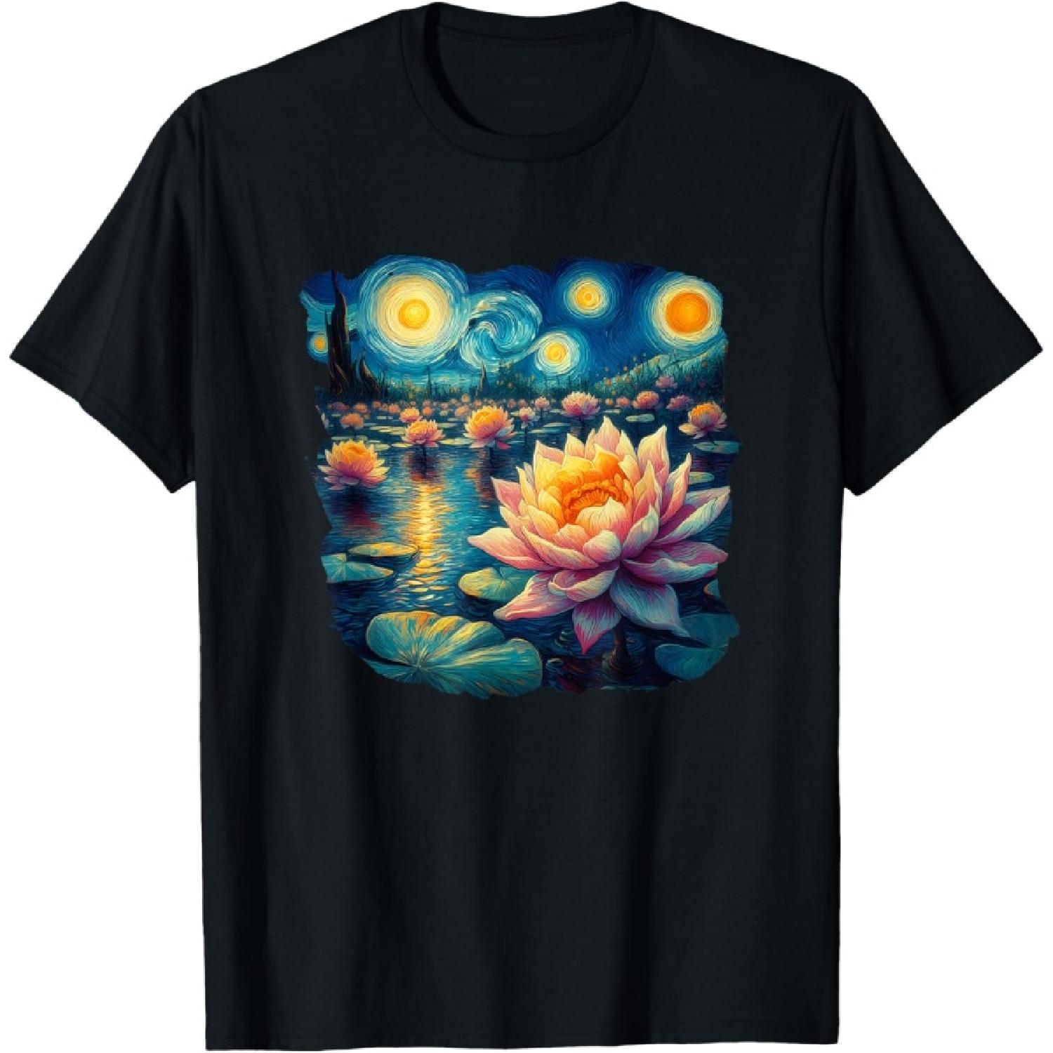Claude Monet s water lilies in the style of Vincent Van Gogh T-Shirt S