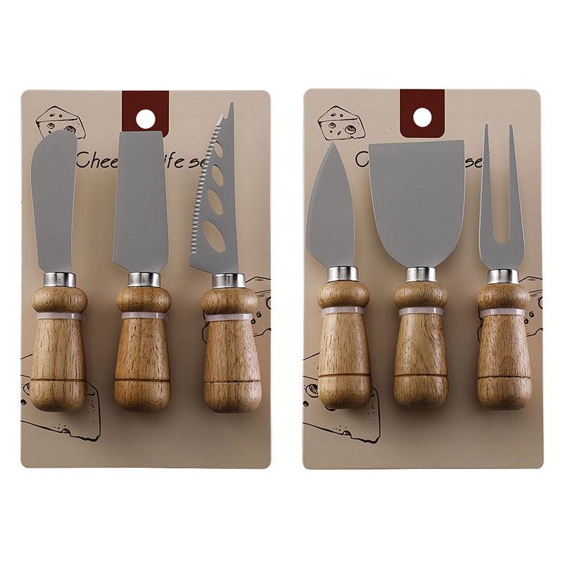 Stainless Steel Cheese Knife Set with Rubber Wood Handles