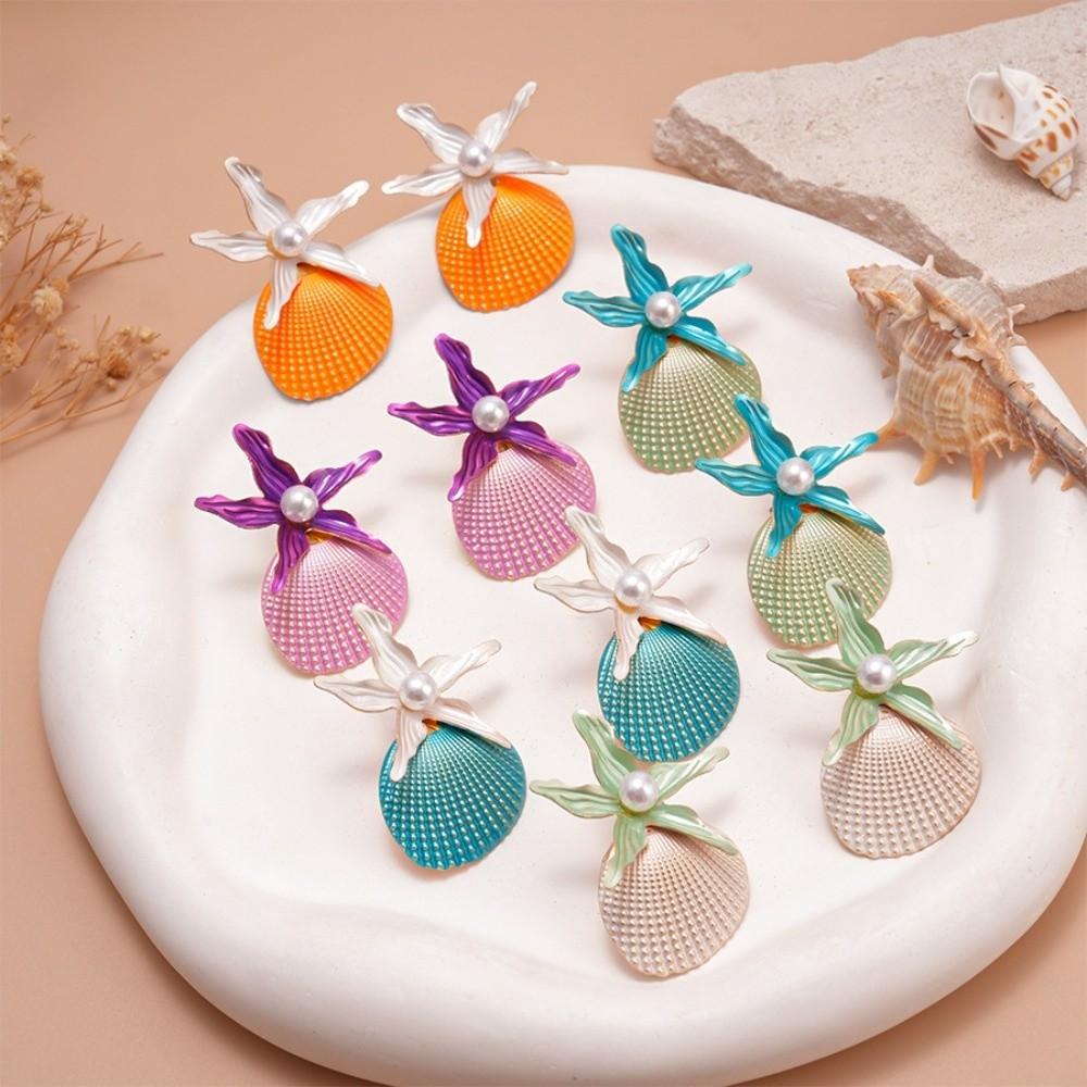 Conch Starfish Stud Earrings Scallop Starfish Pendant Earrings Charms Shell Drop Earrings  Party