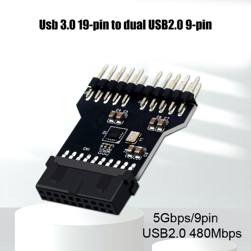 USB Splitter 19Pin USB3.0 To 2x9Pin Expansion Converters For PC Motherboards Supports Argb Lighting & Water Coolers