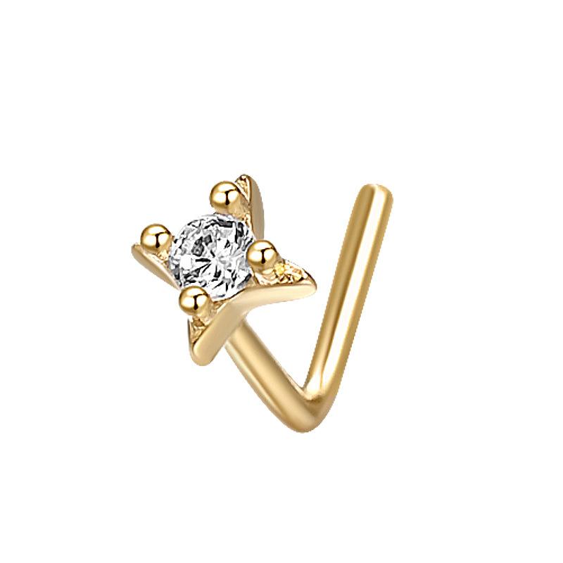 S925 Silver Four-Point Star Zircon Nose Stud 20G Piercing Jewelry 20g (single)