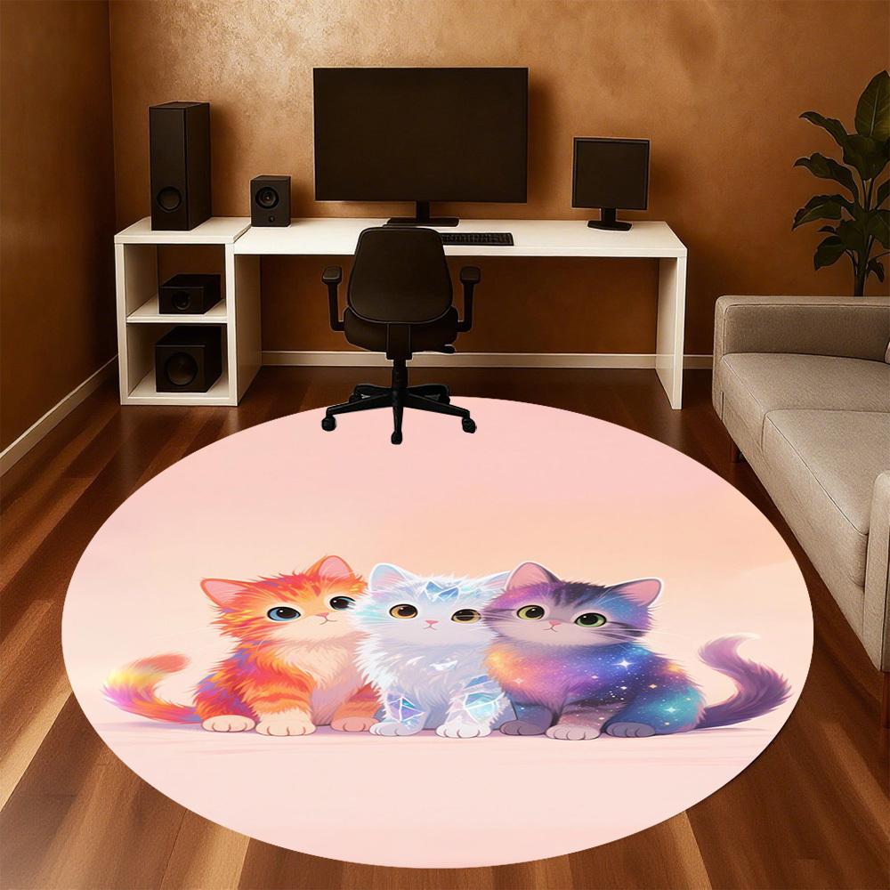 1PC Rainbow Cats Fantasy Round Chair mat Area Rug - Non-Slip, Floor Mat for Office, Bedroom, home decor Christmas Gift c0528029