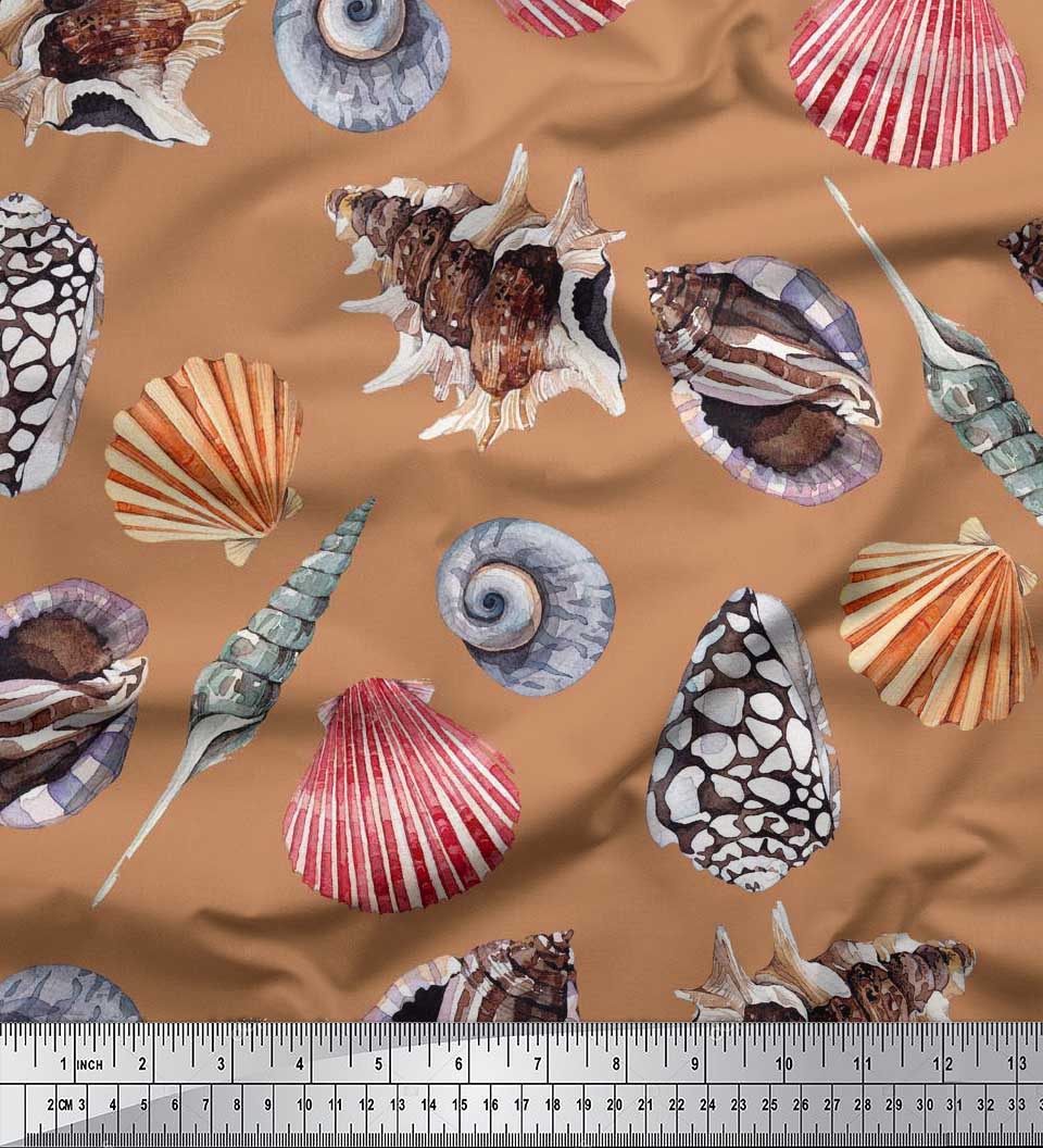 

Soimoi Japan Crepe Satin Тканина з барвистими мушлями Ocean Printed Тканина 1 метр 42 дюйма 42 Inch Wide - Cotton Poplin коричневий