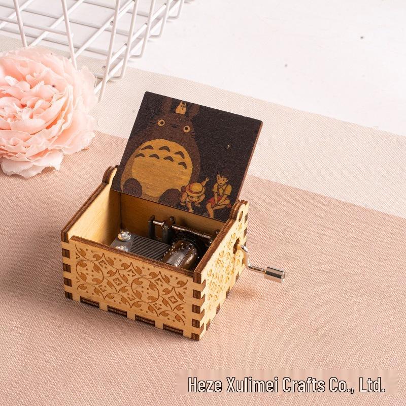 Hayao Miyazaki-Inspired Hand-Cranked Wooden Music Box - Creative Childlike Birthday Gift