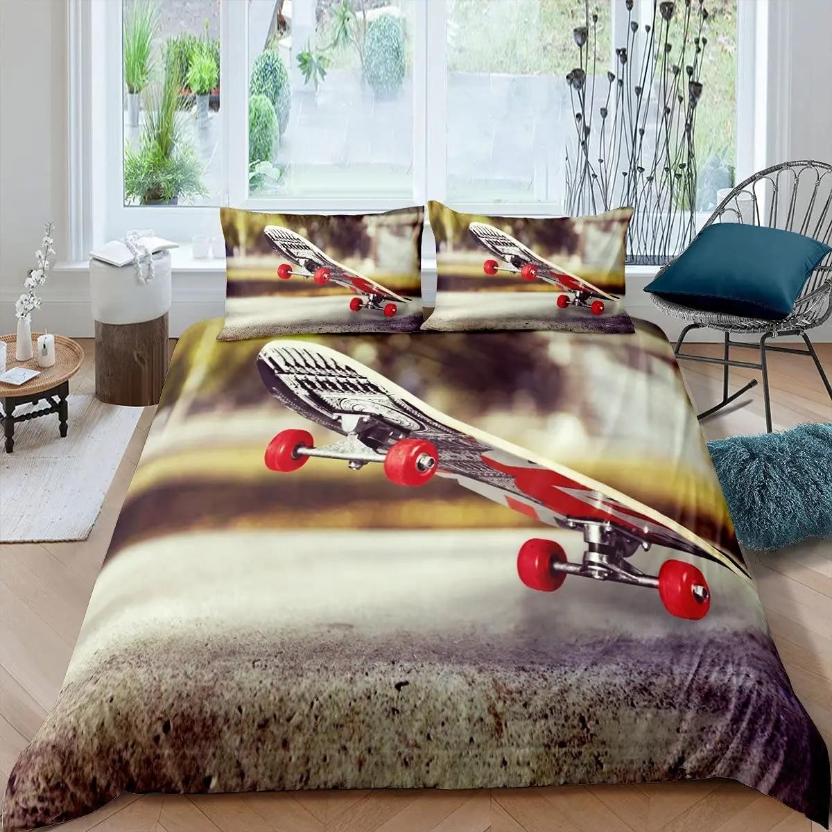 

Comforter Skull Skateboard Human Skull With Skateboard Print For Kids Boys Teens Room Decor Extreme Sport Theme Comforter (quilt)-EU Single(135*200cm)3pcs