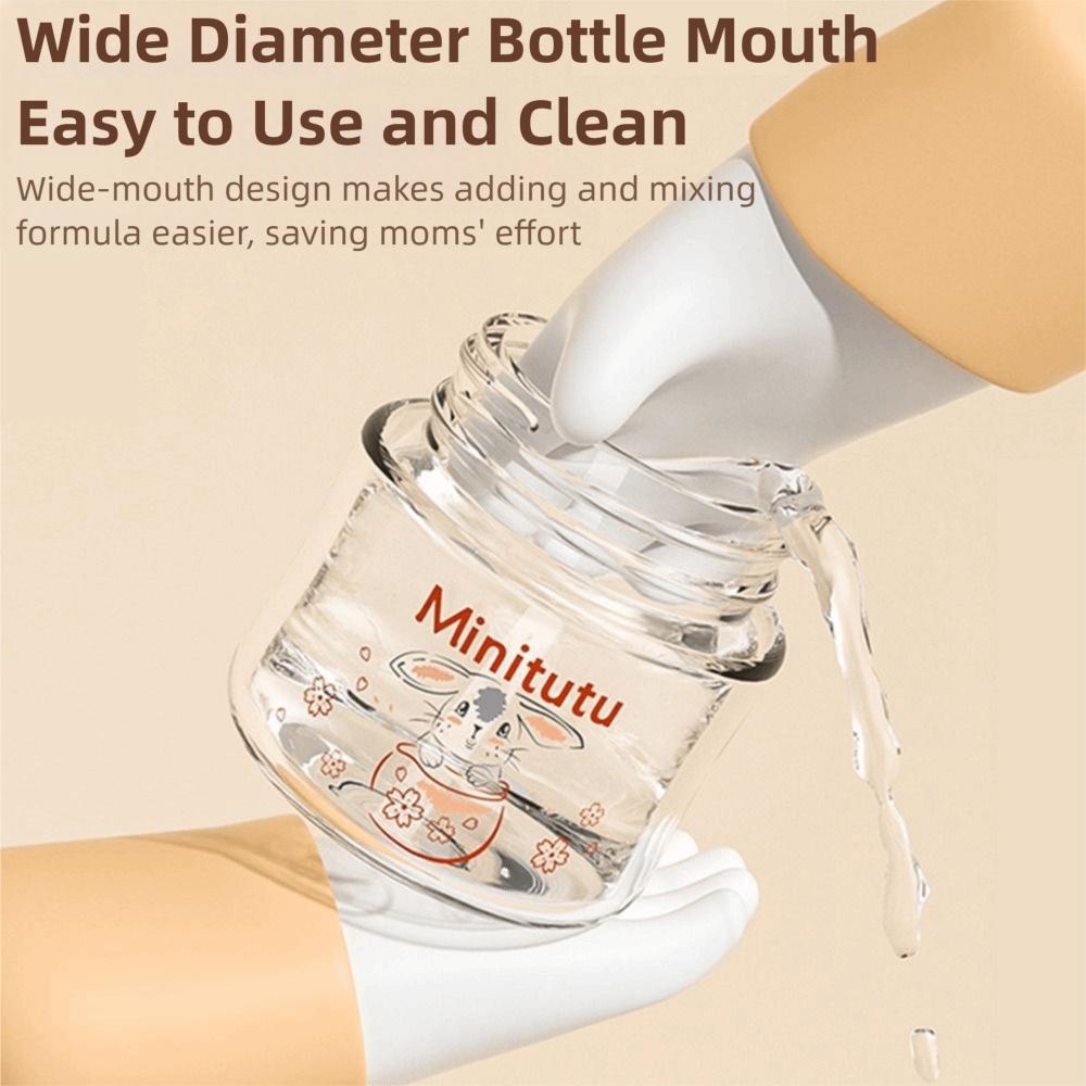 Wide Mouth Newborn Glass Bottle Rabbit Pattern Baby Milk Bottle Transparent