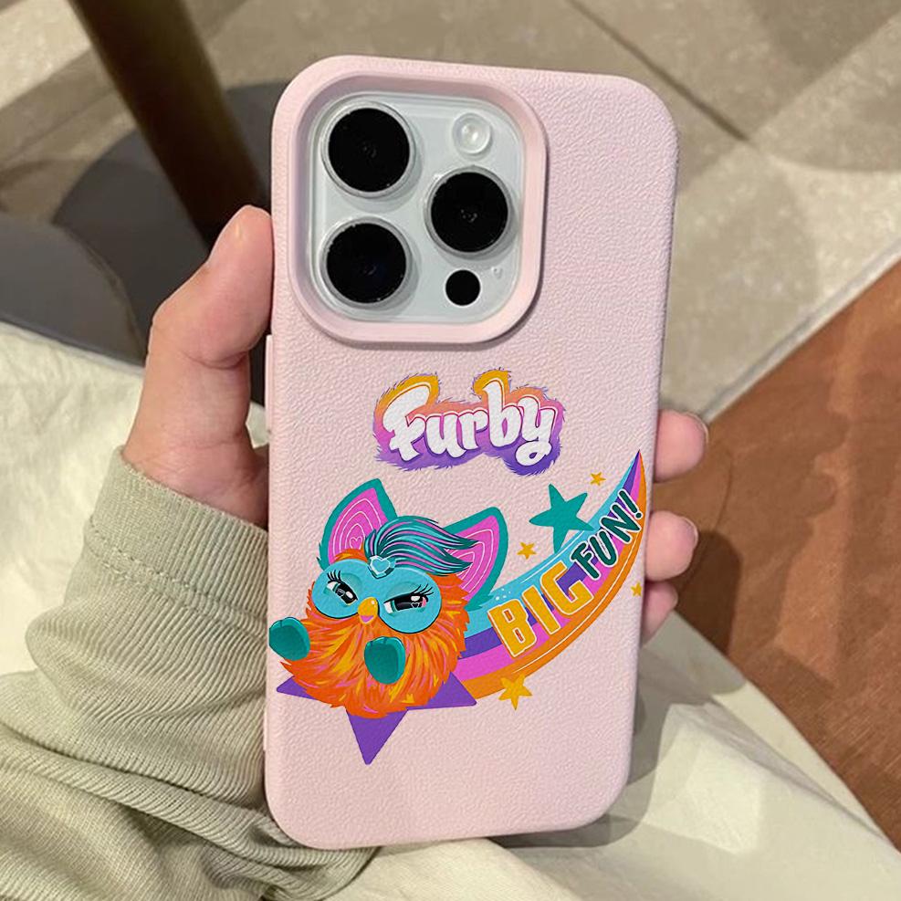Cartoon Furbys Litschi-Leder-Muster Handyhülle Für iPhone 17 16e 16 15 14 13 12 11 Air Pro Max Plus X XR XSMax Stoßfest