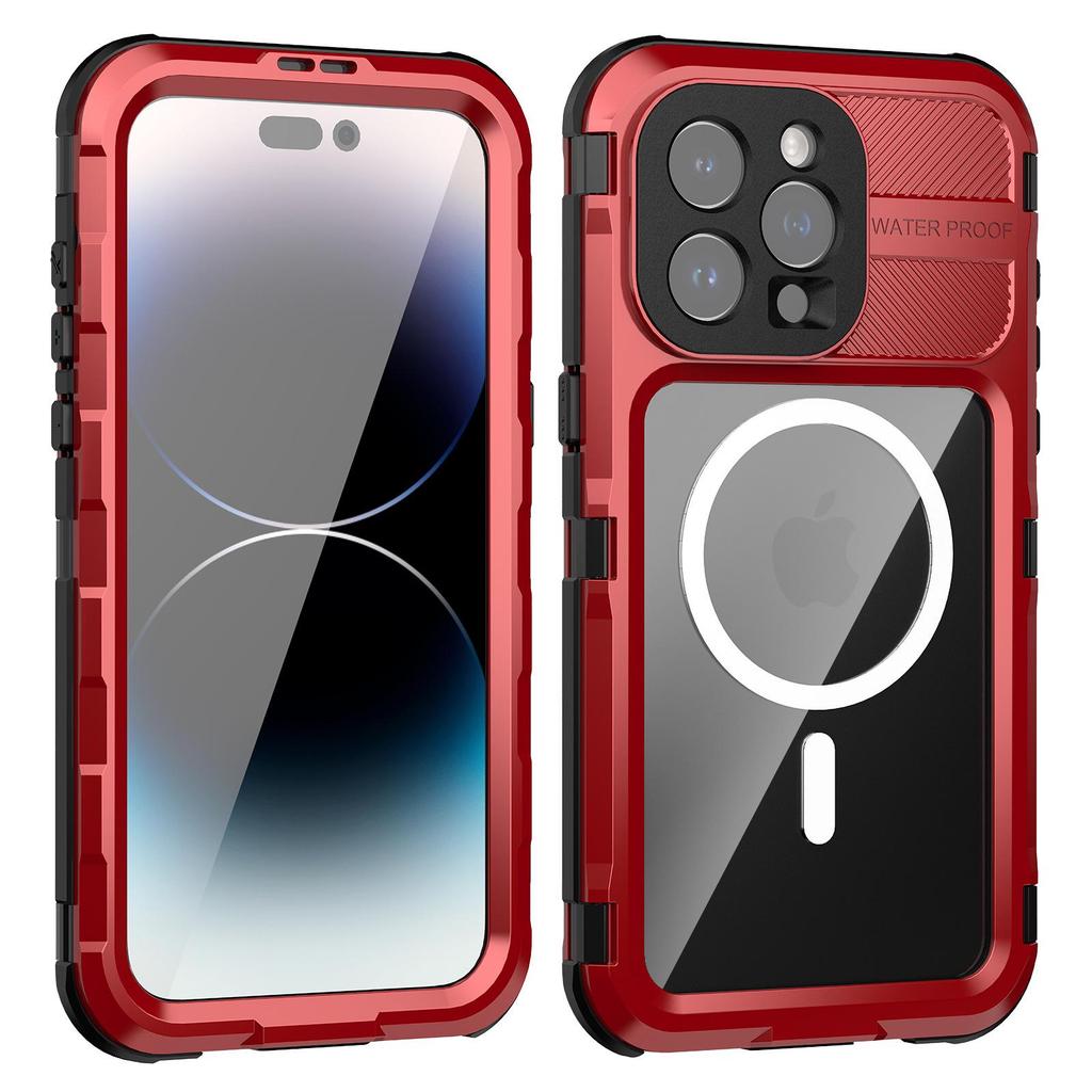 iPhone 15 Pro Red Pepper Waterproof Metal Case: Pressure-Resistant, Easy-Use Protective Diving Cover