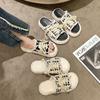 One-word Canvas Slippers Women's Summer Outer Wear 2025 New Thick-soled Versatile Super Fire-soluble Fashion Unsoled Sandals Women