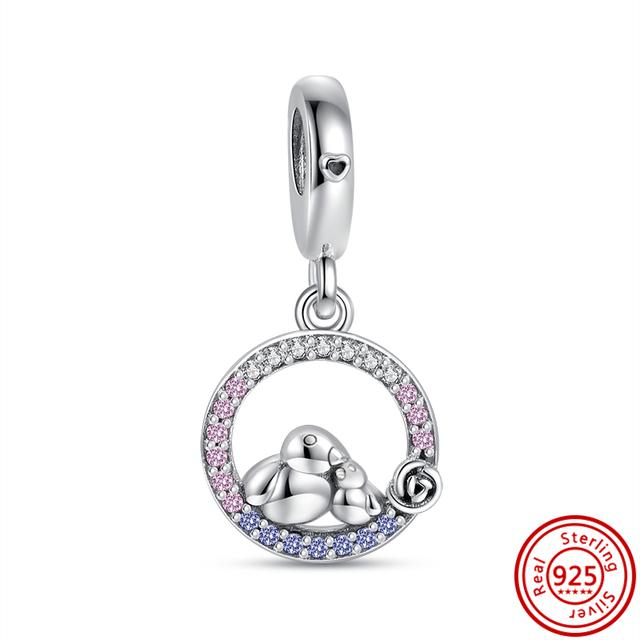 925 Prata Flamingo Pavão Coruja Pinguim Pássaros Desenhos Animados Moda Talão Encantos Pulseira Mulheres Jóias DIY