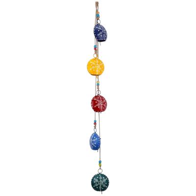 Handmade Metal Bells - Rustic Wind Chime Hanging Ornament for Colorful Patio Decor and Cozy Home Decoration, Traditional Indian Artisan Craft