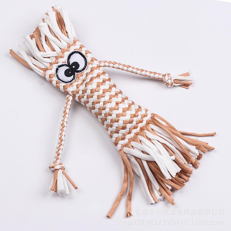 Cartoon Character Shaped Braided Dog Rope Toy Cotton Squeaky Free Chew Toy for Puppy Interactive Teething Play