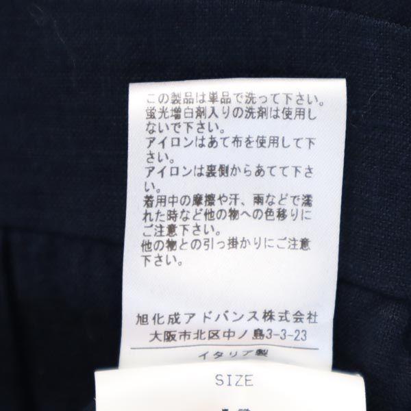 unused Made in Italy Linen 7 minutes sleeve V neck one piece 42 Navy blue Women Used