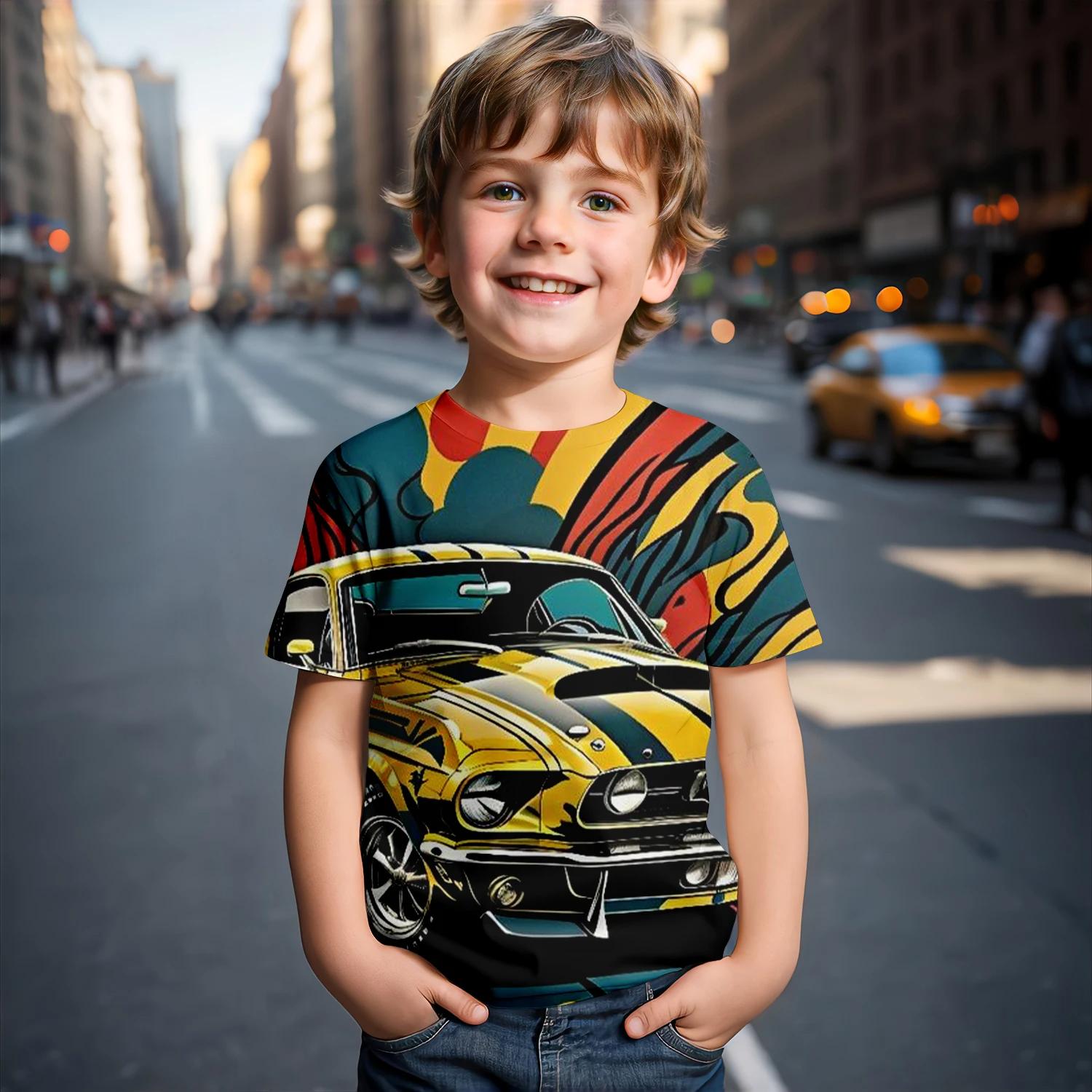 

Летние детские футболки с героями мультфильмов, футболки с 3D-принтом и изображением гоночных машин, модная детская одежда с коротким рукавом для мальчиков и девочек, спортивная уличная одежда 160