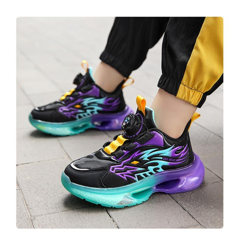 Kinder Drehschnallen Sneaker Flammenmuster Luftpolstersohle Rutschfeste Sportschuhe