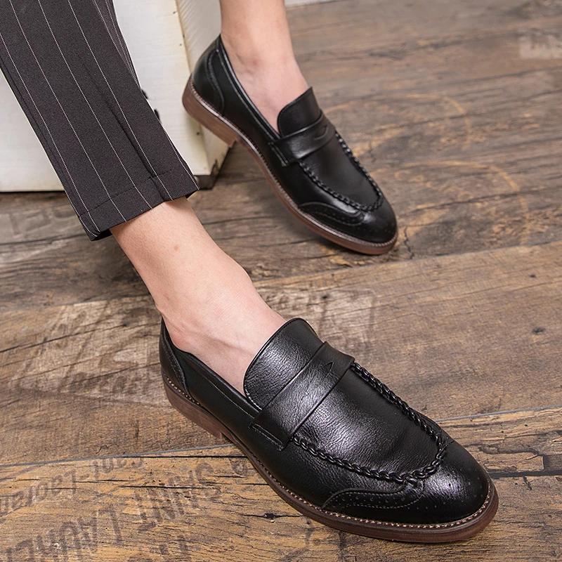 2025 Brogue Men Shoes Fashion Loafers Comfy PU Leather Men Flats Luxury Brand Male Mocasines Footwear Men Big Size Casual Shoes