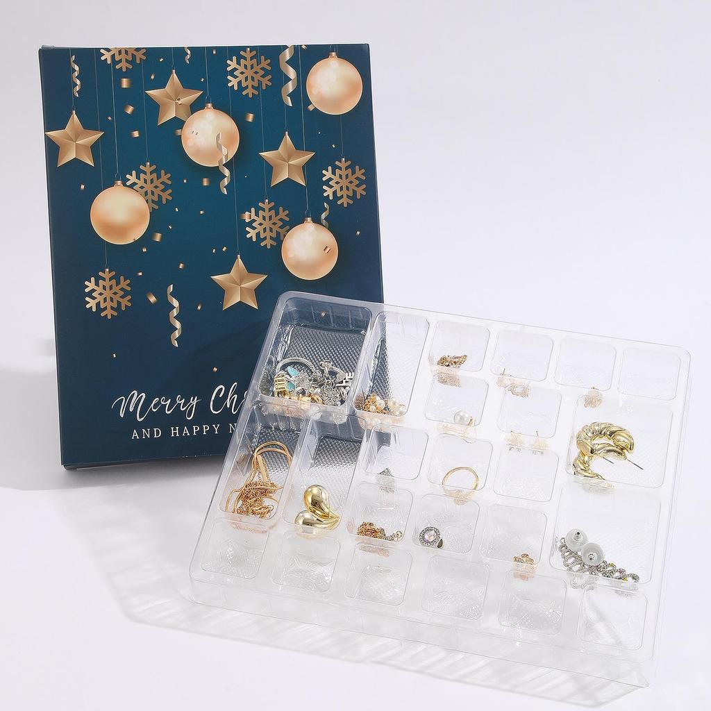 Holiday Gold Jewelry Set: Necklace, Beaded Bracelet, Ring, Earrings & Advent DIY Gift Box