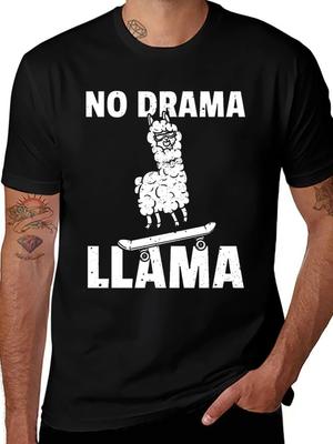 Pánské tričko s potiskem No Drama Llama, módní trička s krátkým rukávem z bavlny, vtipné topy, letní sportovní tričko pro muže, nadměrné oblečení