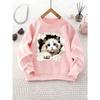Girls' Crew Neck Sweatshirt | Random Print Cat Hole Long Sleeve Top, Casual Style, Perfect for Fall/Winter