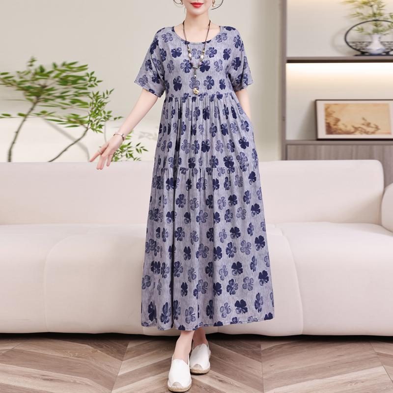Abito da donna estivo vintage casual manica corta abito lungo per donna vestito estivo