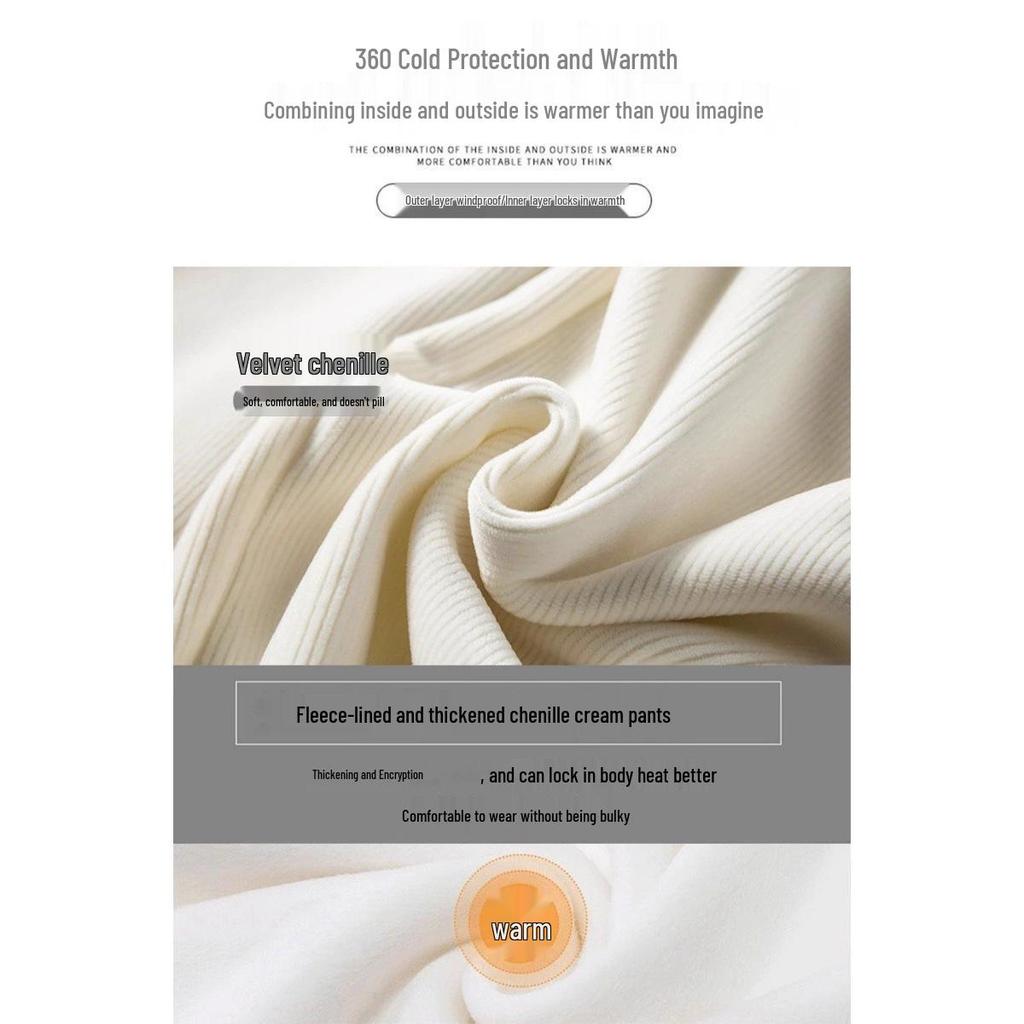 Damen Fleecegefütterte Chenille High-Waist Wide-Leg Hose - Warm, Weich und Stilvoll für Herbst und Winter.