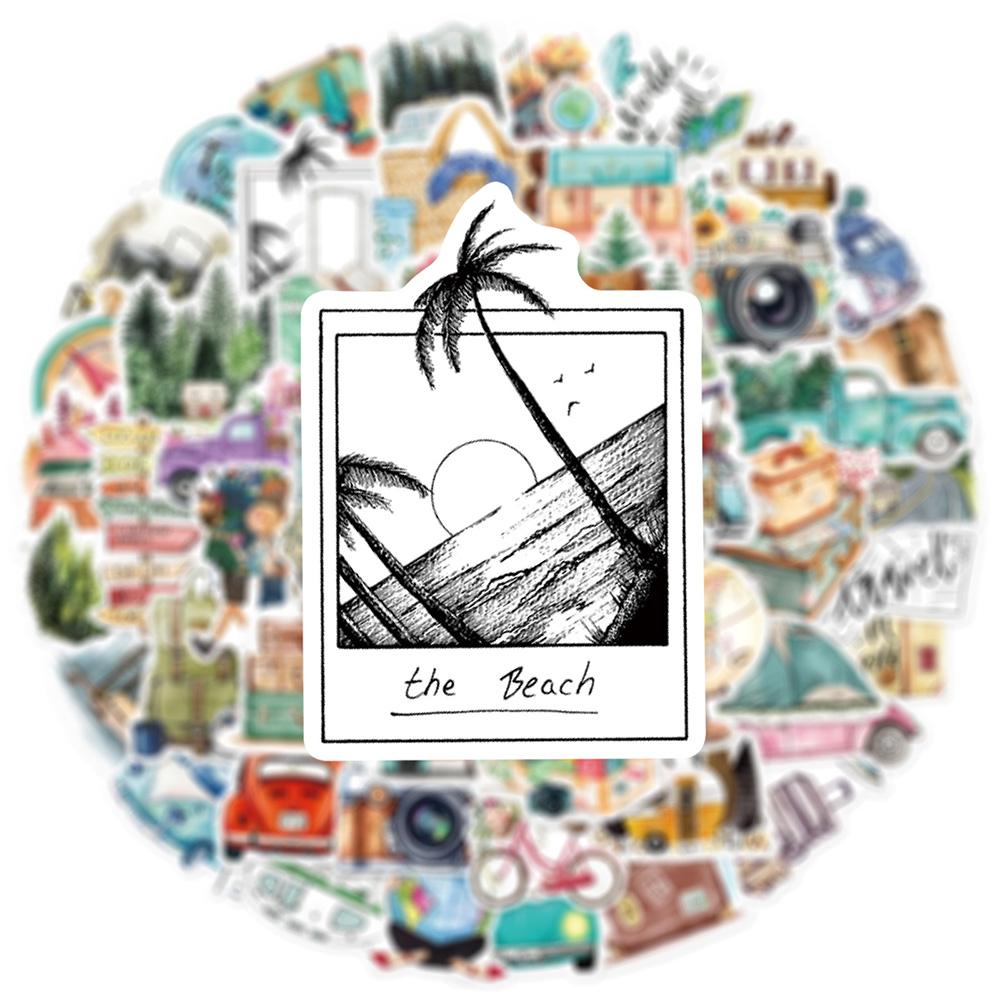 10/30/50pcs Retro Outdoor Travel Hiking Stickers Cartoon Watercolot Aesthetic Sticker Scrapbook Phone Suitcase Decals Decoration