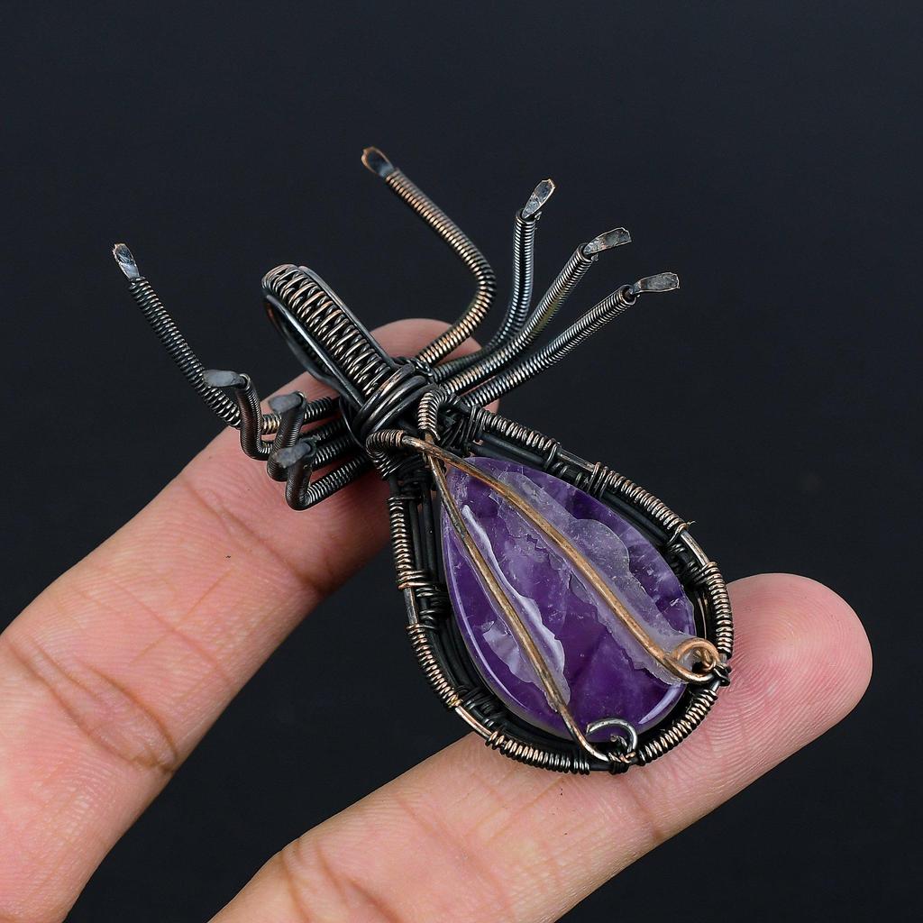 Amethyst Jewelry, 999 Copper Wire Wrapped Gemstone Pendant, Handmade Pendant, For Memorial Day