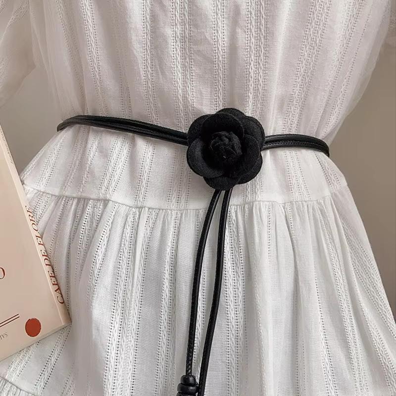 Camellia Leather Rope Knotted Women Belt Long Thin Slimming Body Waistbands For Female Lady Dress Skirt Decorative Skinny Straps
