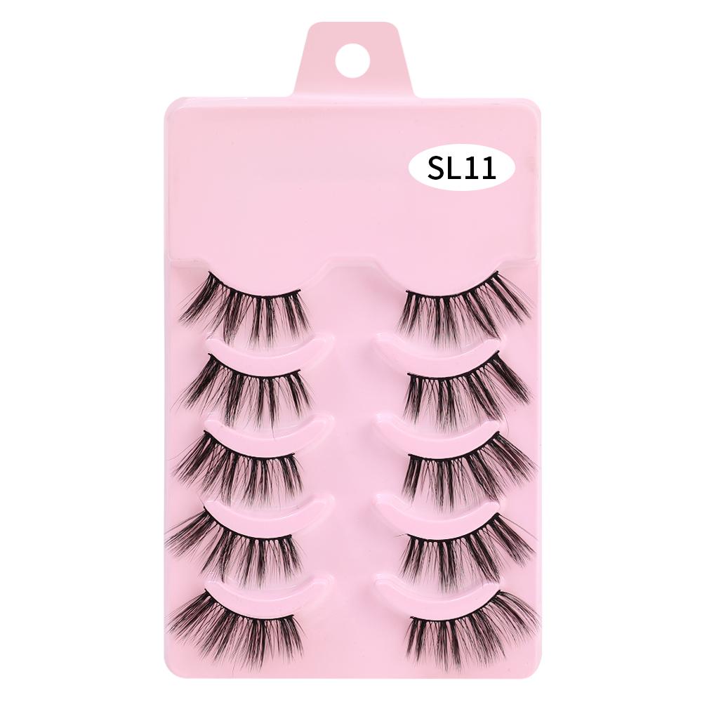 Halv øyevipper 5 par naturlige fluffy falske øyevipper Manga Lash 3D Faux Mink vipper Myk vingede vippeforlengelse Makeup Tool
