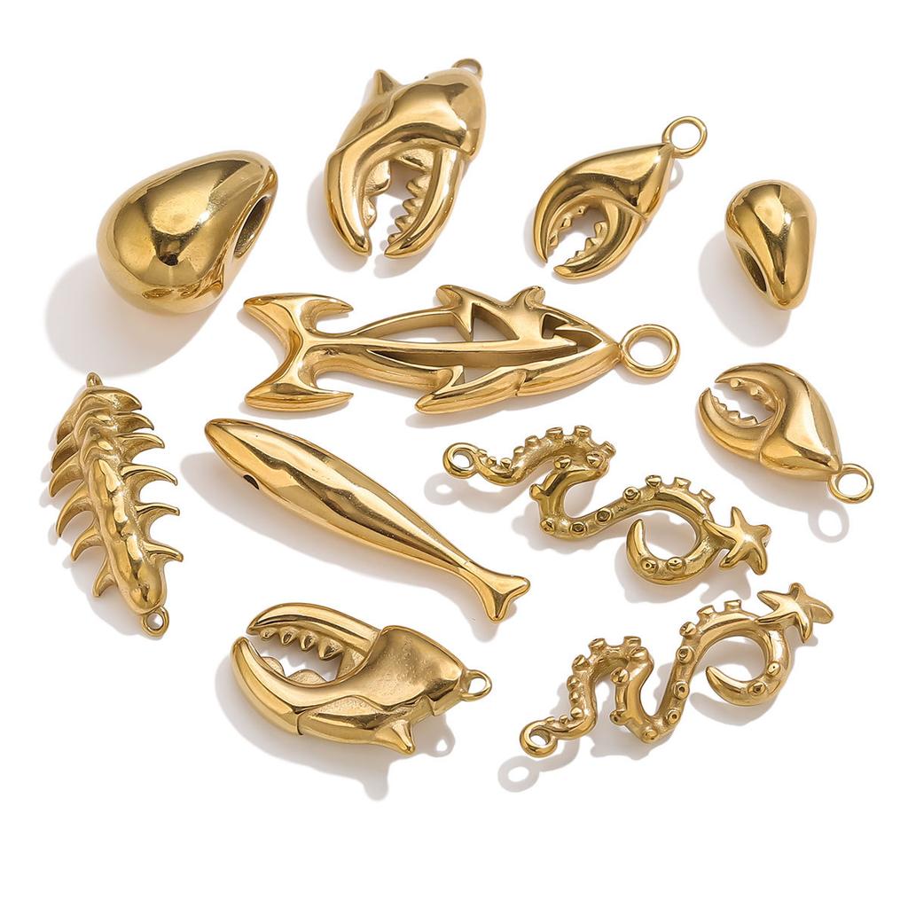Yori 5PcsStainless Steel Casting Marine Animal Octopus Shark Crab Gold Pendant Ocean Series DIY Necklace Bracelet Jewelry