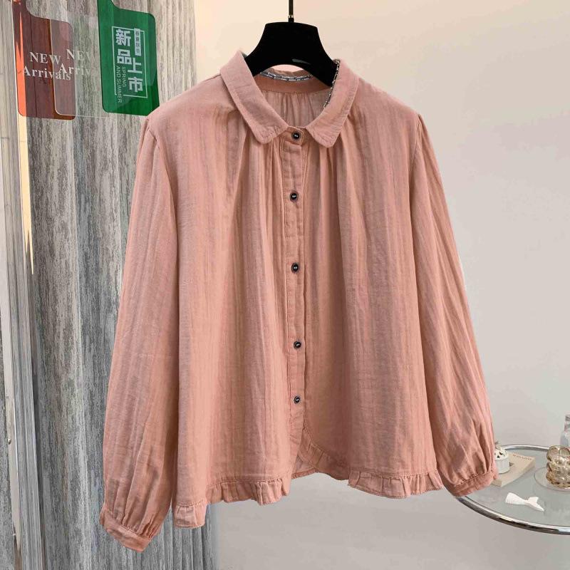 2026 Early Spring Women's Elegant Long Sleeve Cotton Gauze Shirt