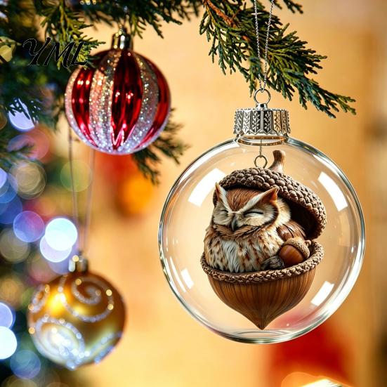 Kreative Winterferien-Geschenke Leuchtendes Weihnachtsgeschichten-Ornament, Licht?Up Mini Animals Hängender Ball Schmuck mit Warmem 3D Szenen Kugeln LED