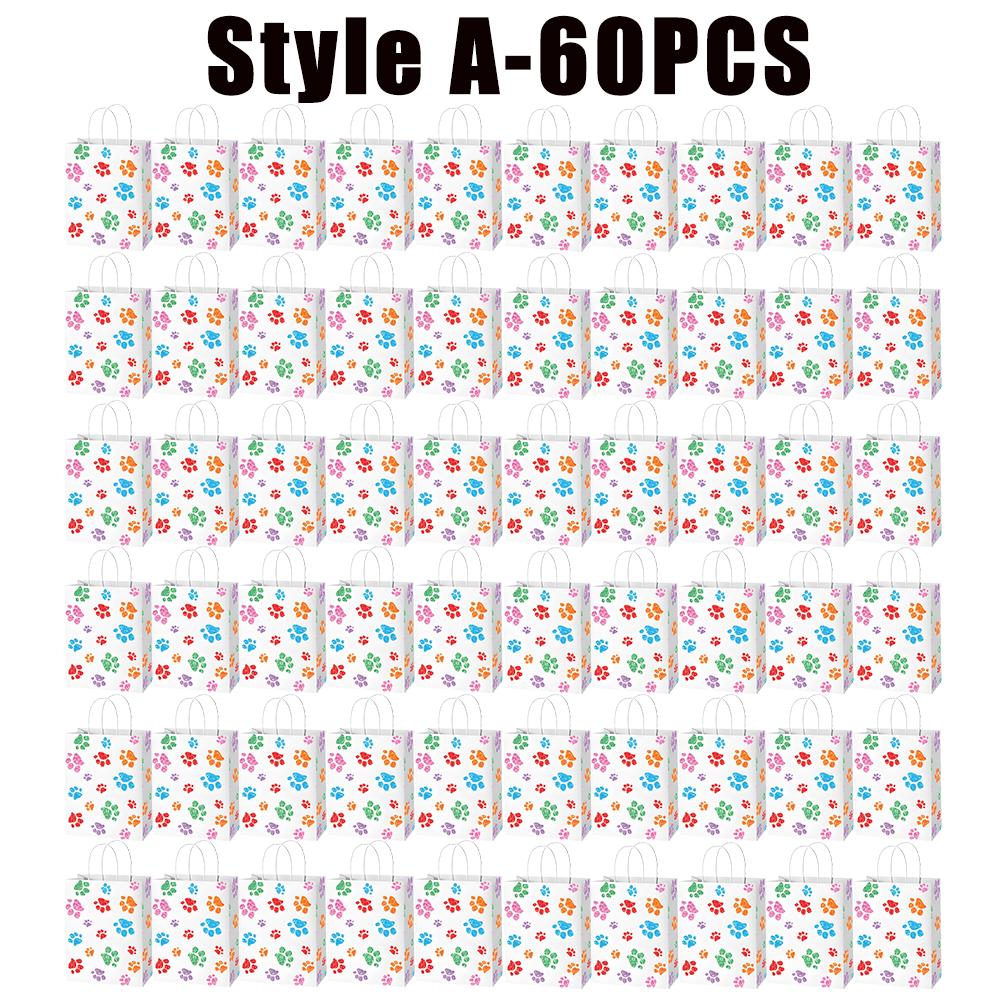 10-60PC Colorful Dog Paw Print Paper Candy Bags Gift Bags with Handles for Cat Pet Theme Birthday Party Decorations Favors Decor