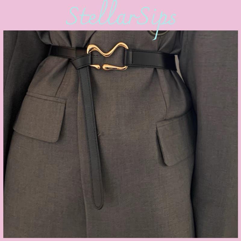 Elegant Korean Style Black Faux Leather Belt For Women With Knot Detail Perfect For Dresses And Coats