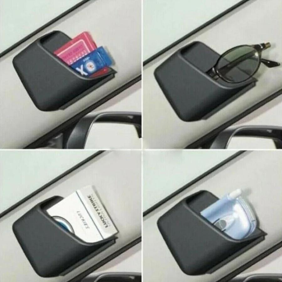 2pcs Car Storage Organizer Boxes - ABS Resin Adhesive Vehicle Pocket Holders for Cell Phones, Cards, Glasses