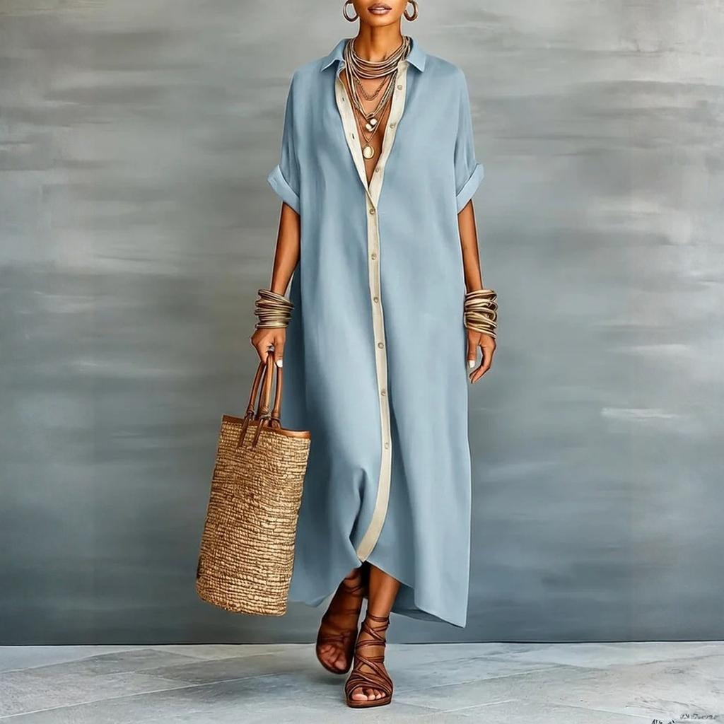 Damenkleid Lässig Fließende Kleider V-Ausschnitt Urlaub Boho Strand Sommerkleid