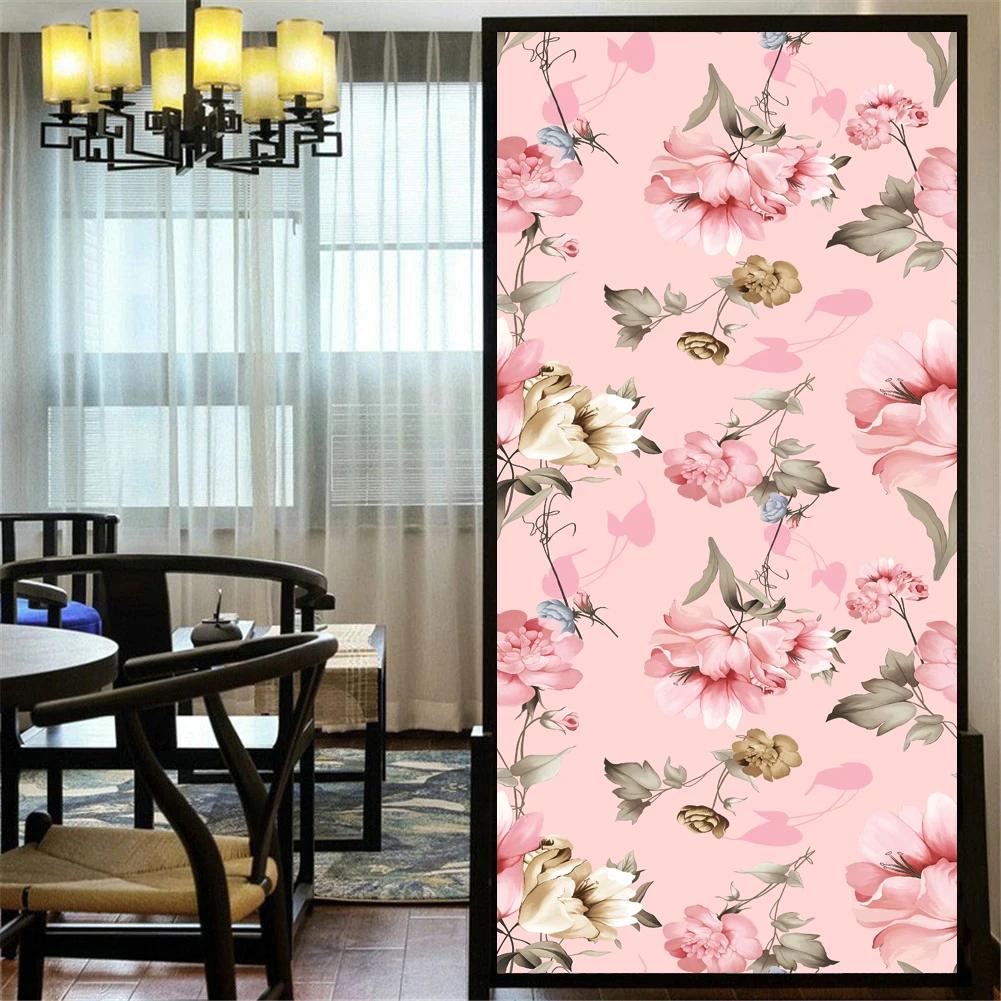 

Static Cling Privacy Windows Film Decorative Flowers Birds Stained Glass Window Stickers Frosted Window Film Window Tint (as the picture,40x60cm WxH)