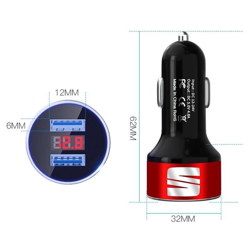 Car Charger 2 USB Ports Fast Charging Digital Display Car Accessories for SEAT Leon FR 5 6 MII Altea 5F Ibiza Toledo Cordoba Alhambra MK3